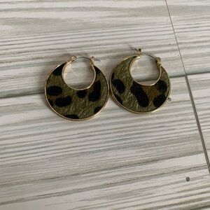 Leopard Print faux fur gold over lay Hoop Earrings
